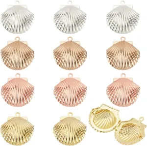PH PandaHall 12pcs Shell Locket Charms 3 Colors Photo Frame Charm Memorial Collection Charm Brass Locket Charms Pendants for Summer DIY Necklace Jewelry Bracelet Jewelry Keychain Making