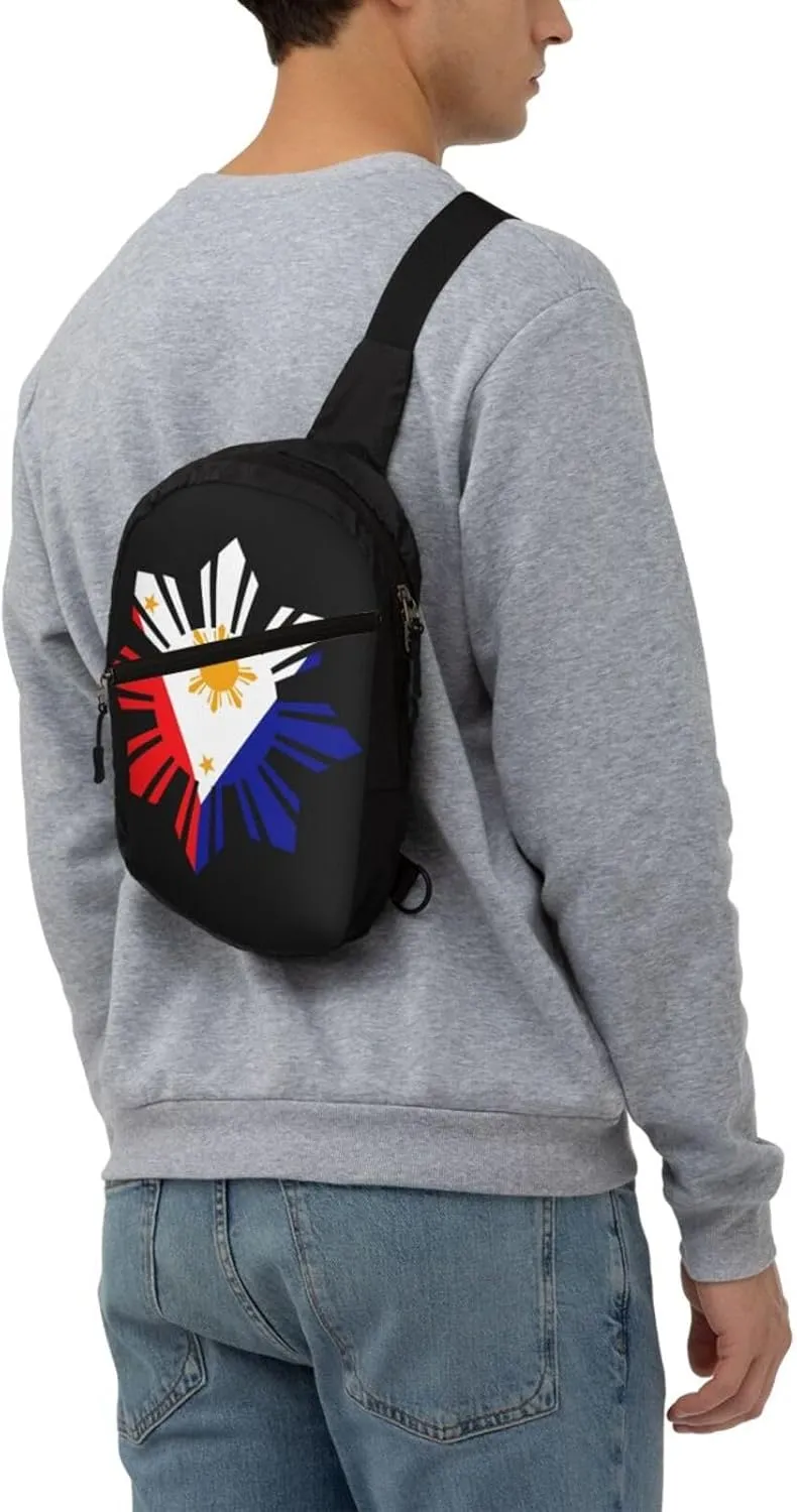Philippine Sun Flag Packable Crossbody Bag Portable Sling Bags Foldable Travel Daypack Reusable Sports Shoulder Backpack Diagonally Chest Bag for Workout