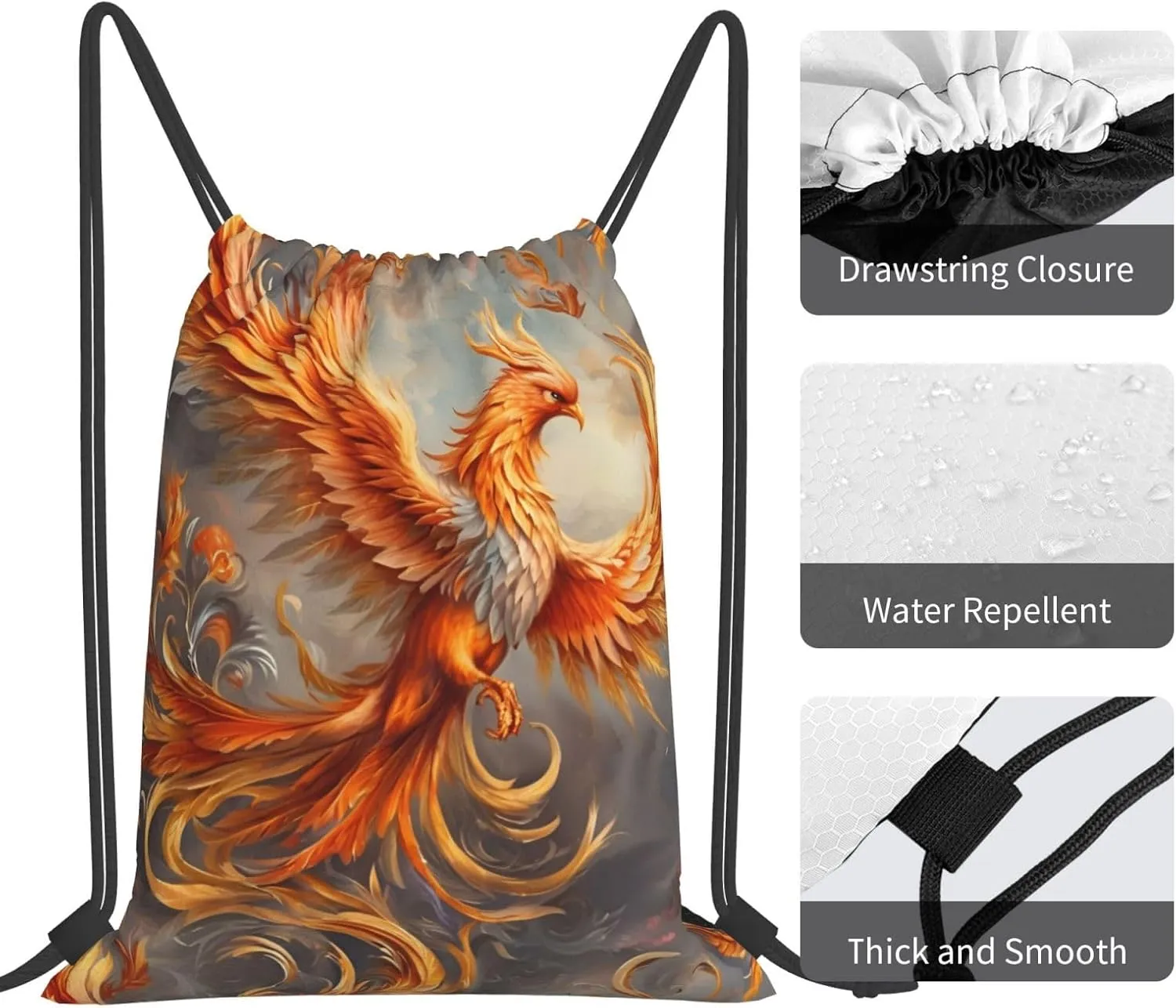 Phoenix Drawstring Gym Bag Sports Sack Cinch Backpack String Pouch For Fitness Enthusiasts
