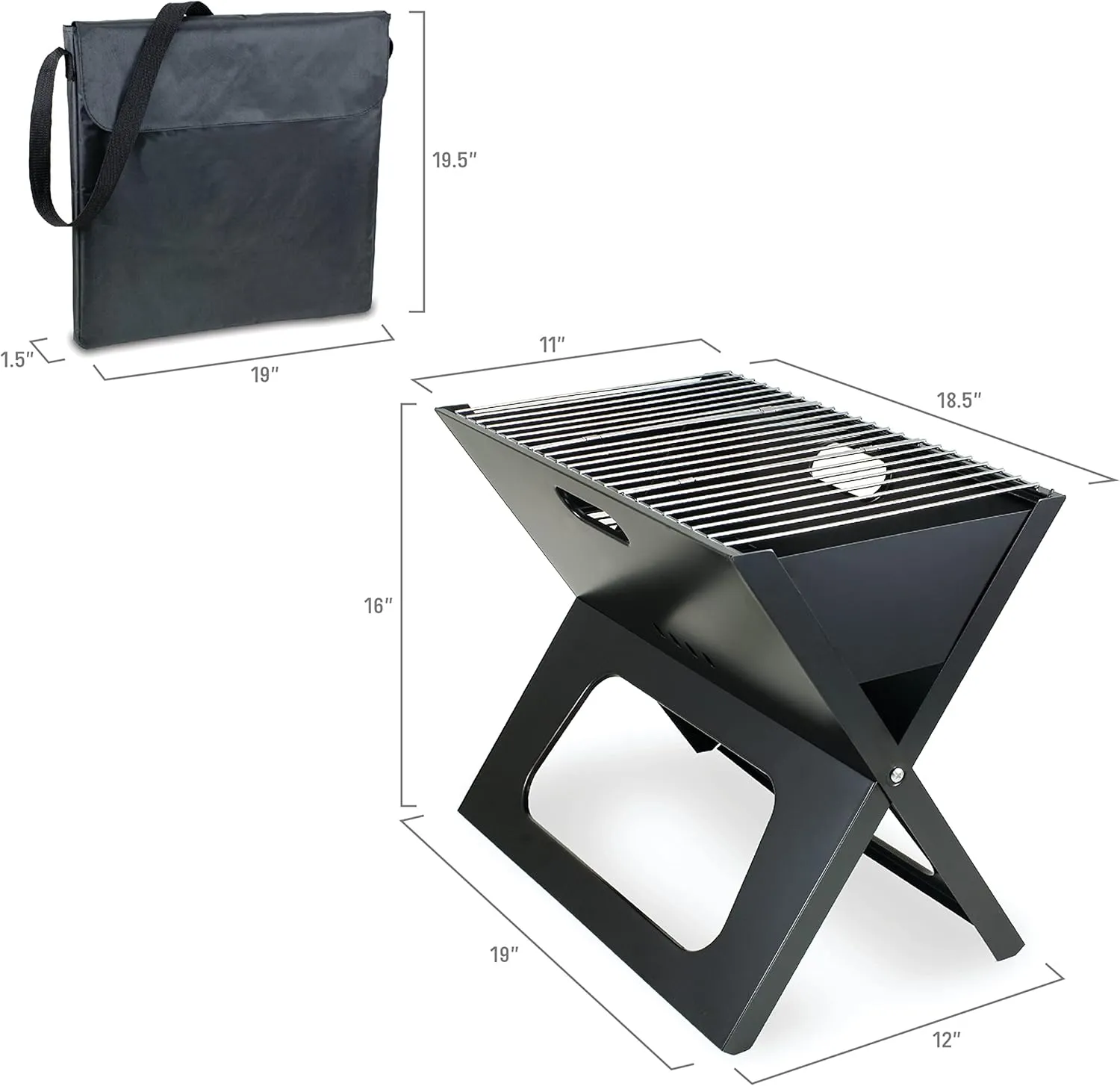 PICNIC TIME NCAA Minnesota Golden Gophers X-Grill Portable Grill, Camping Grill, Small Charcoal Grill for Tailgating, (Black)