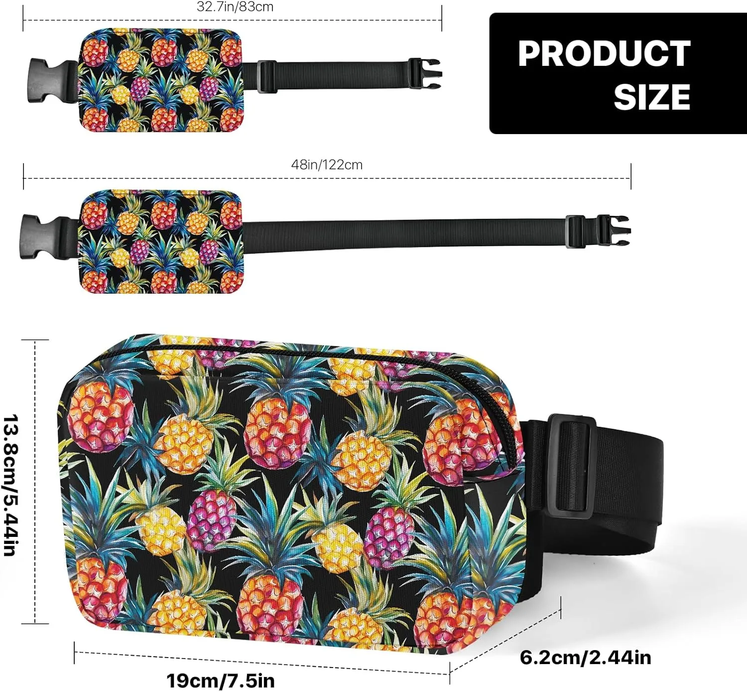Pineapple Fanny Pack for Women Casual Belt Bag Waterproof Purse Lightweight Waist Bags with Adjustable Straps Wallet Travel Presents Workout