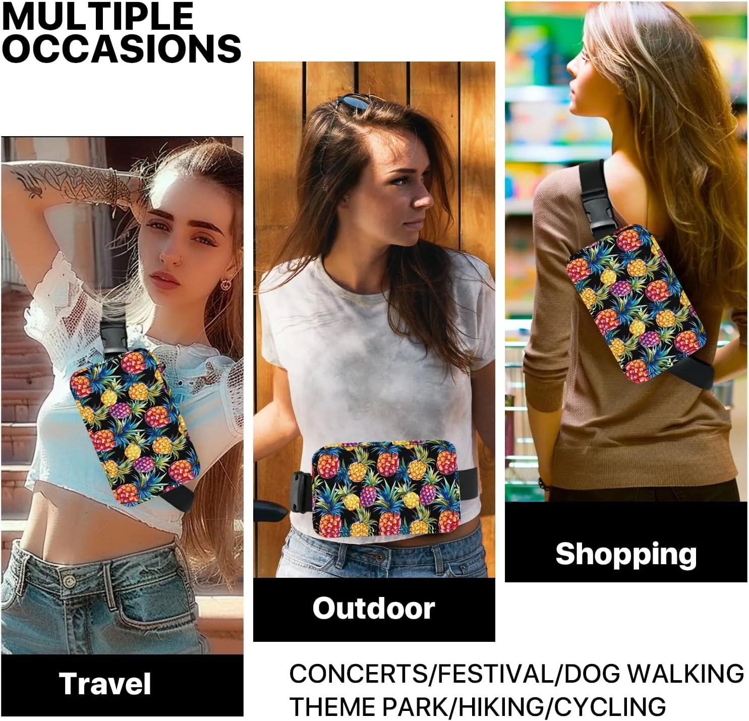 Pineapple Fanny Pack for Women Casual Belt Bag Waterproof Purse Lightweight Waist Bags with Adjustable Straps Wallet Travel Presents Workout