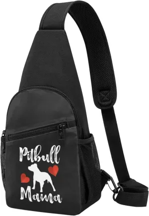 Pitbull Mama Chest Pack Leisure Shoulder Crossbody Chest Bag, Black