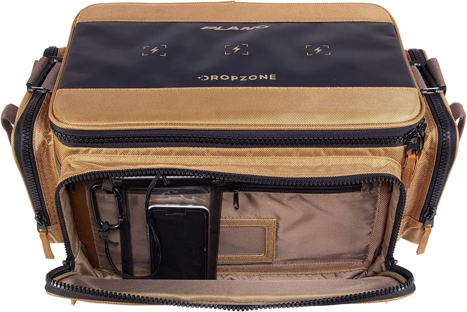 Plano Guide Series Tackle Bag | Premium Tackle Storage with No Slip Base and Included stows, Khaki with Brown and Black Trim