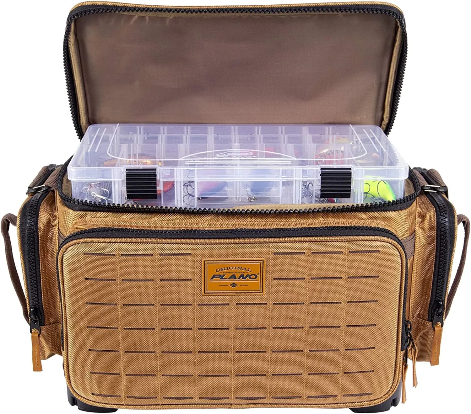 Plano Guide Series Tackle Bag | Premium Tackle Storage with No Slip Base and Included stows, Khaki with Brown and Black Trim