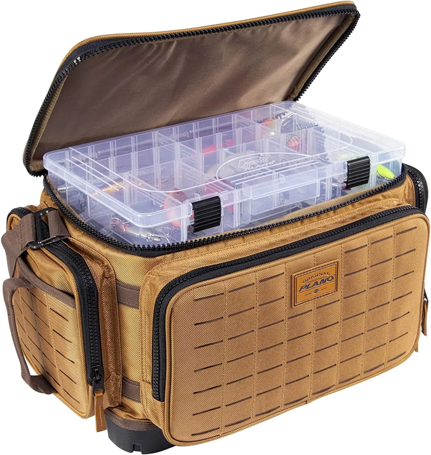 Plano Guide Series Tackle Bag | Premium Tackle Storage with No Slip Base and Included stows, Khaki with Brown and Black Trim