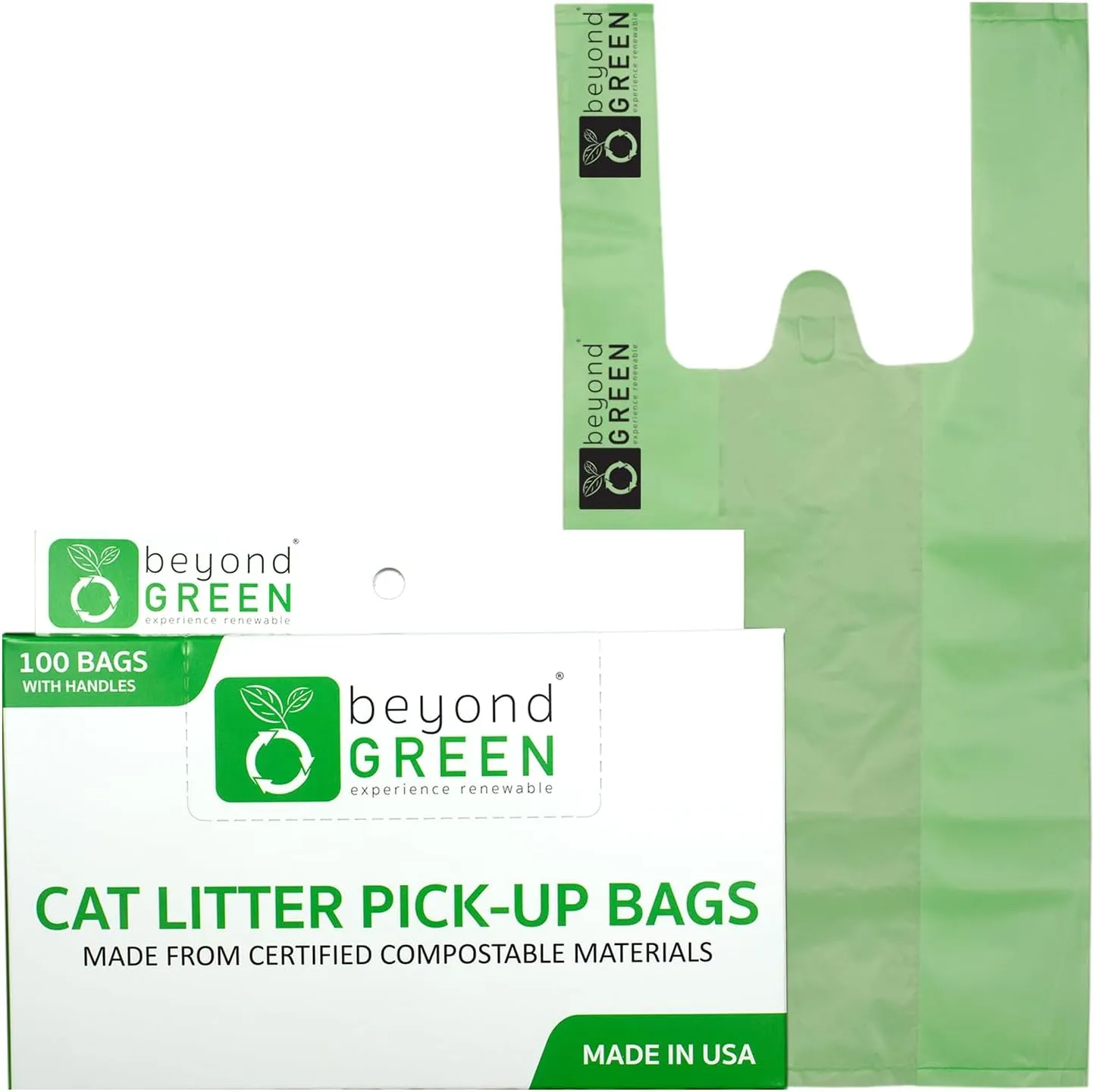 Plant-Based Cat Litter Poop Waste Pick-Up Bags with Handles - 100 Bags - 8 in x 16 in