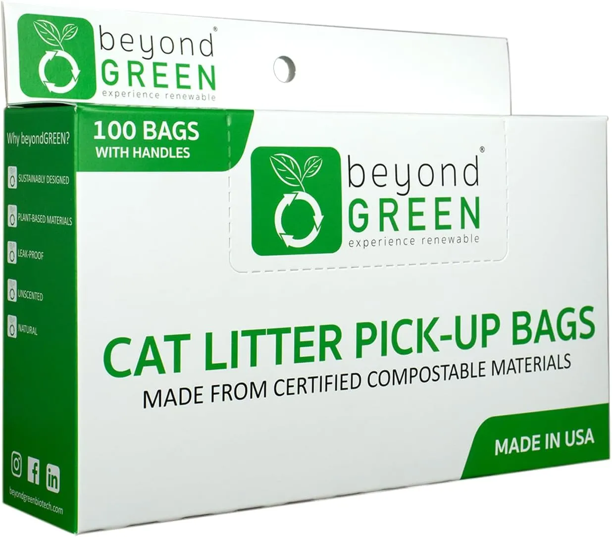 Plant-Based Cat Litter Poop Waste Pick-Up Bags with Handles - 100 Bags - 8 in x 16 in