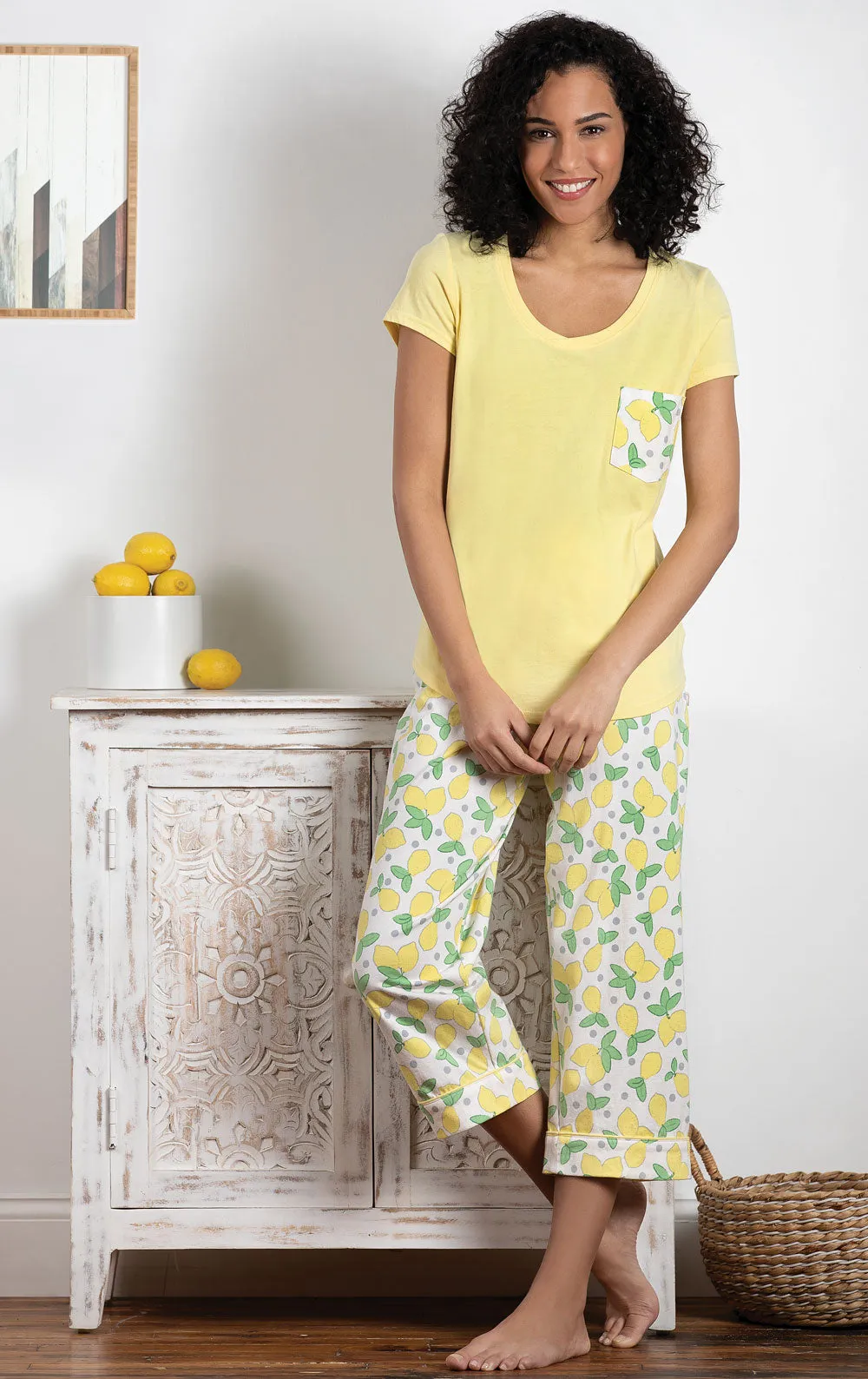 Pocket Tee Capri Pajamas - Lemon - Final Sale