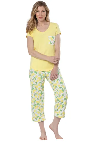Pocket Tee Capri Pajamas - Lemon - Final Sale