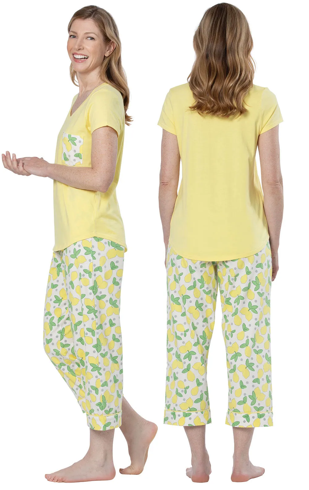Pocket Tee Capri Pajamas - Lemon - Final Sale