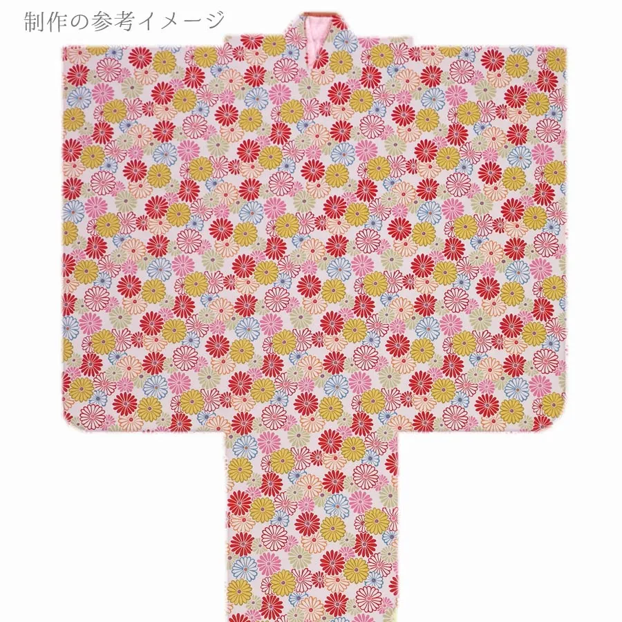 Polyester Chirimen Crepe Colorful Chrysanthemum Blooms White (Length) 1＝0.25yard