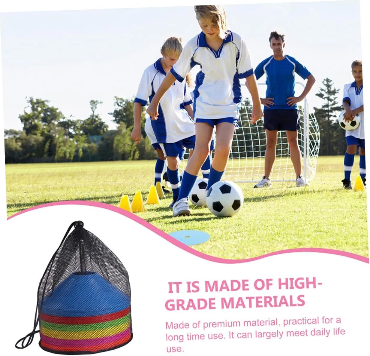 POPETPOP 3sets Mesh Cone Bags Drawstring Shoulder Strap for Soccer Cones Fitness 8pcs*3
