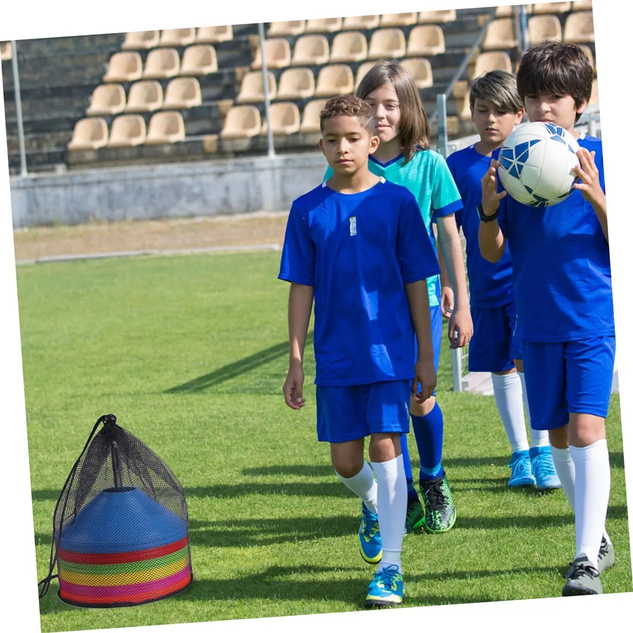 POPETPOP 3sets Mesh Cone Bags Drawstring Shoulder Strap for Soccer Cones Fitness 8pcs*3