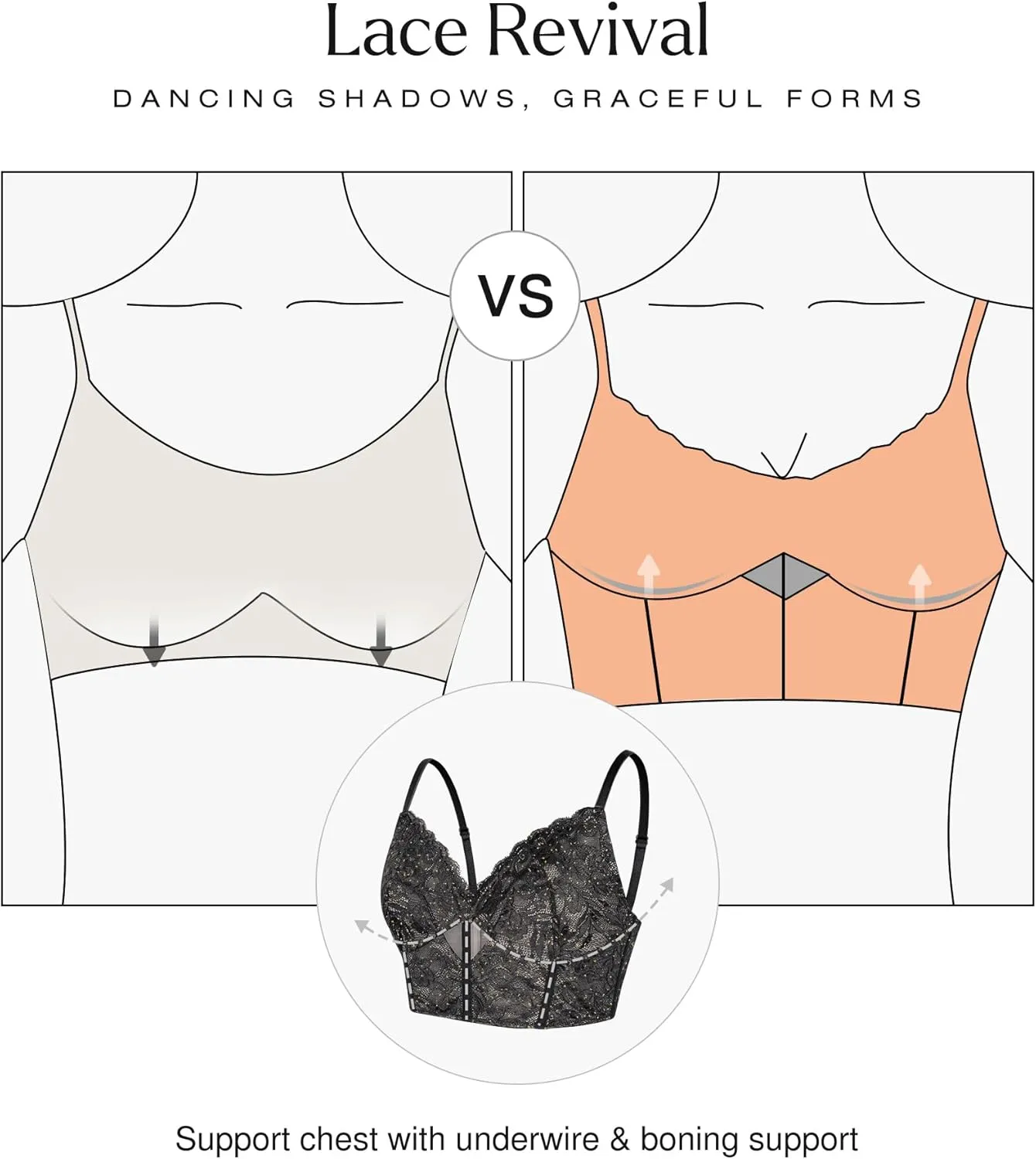 Popilush Bustier Corset Crop Tops for Women V Neck Lace Bralette with Underwired Racerback Adjustable Straps