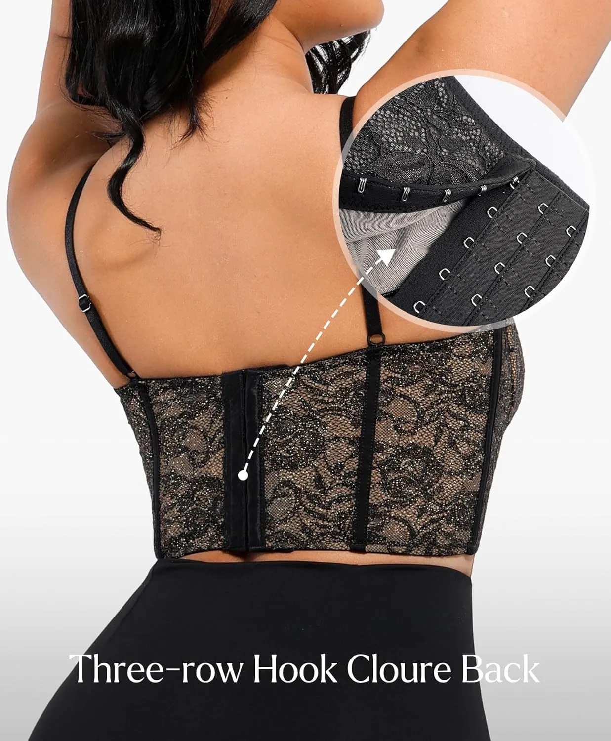 Popilush Bustier Corset Crop Tops for Women V Neck Lace Bralette with Underwired Racerback Adjustable Straps