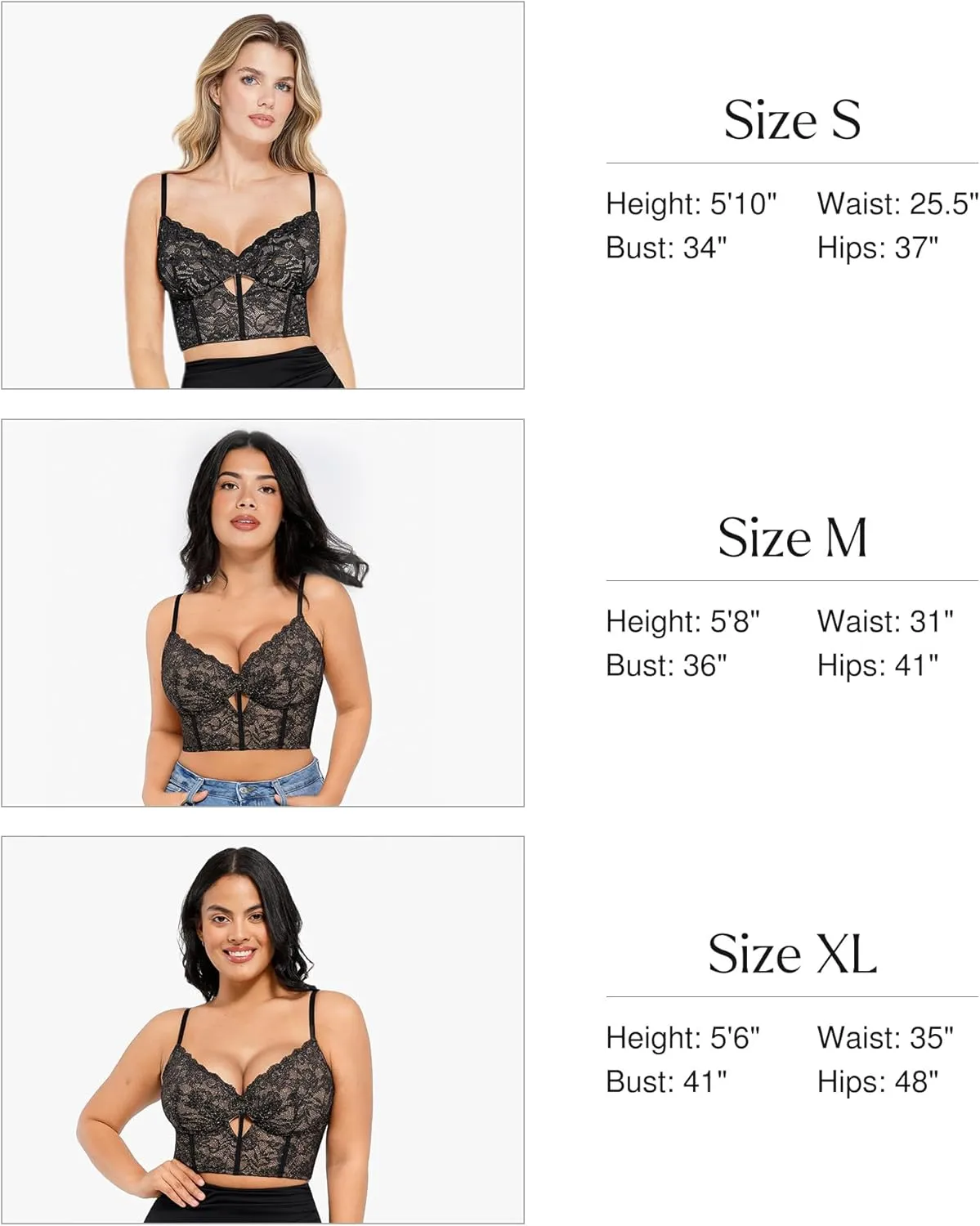 Popilush Bustier Corset Crop Tops for Women V Neck Lace Bralette with Underwired Racerback Adjustable Straps