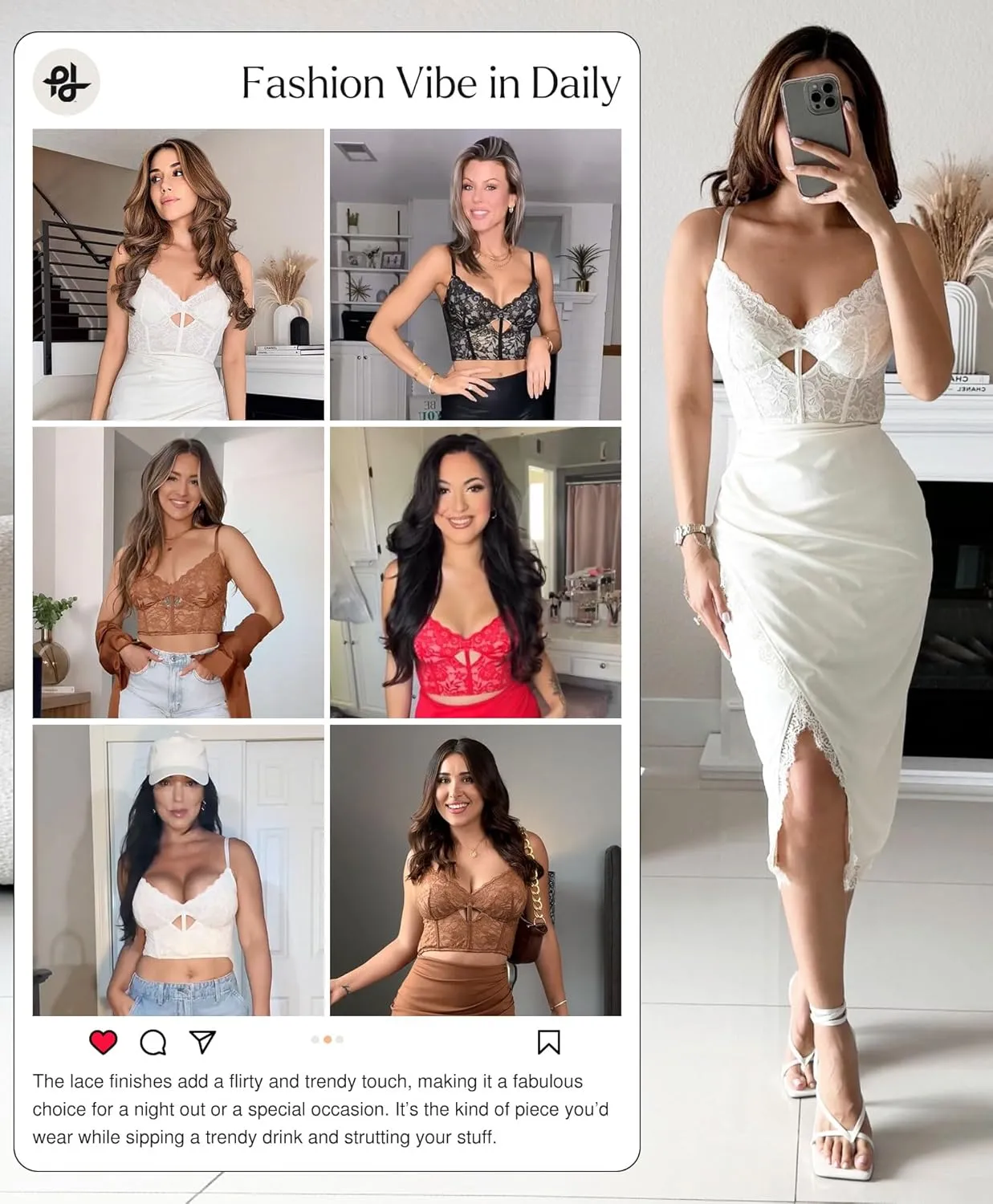 Popilush Bustier Corset Crop Tops for Women V Neck Lace Bralette with Underwired Racerback Adjustable Straps
