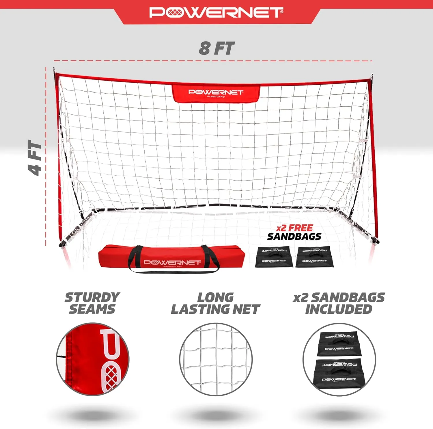 PowerNet Portable Soccer Goal, Collapsible Soccer Net with Fiberglass Poles, Pop Up Soccer Training Equipment, 1 Goal & Zipper Storage Bag (Various Sizes)