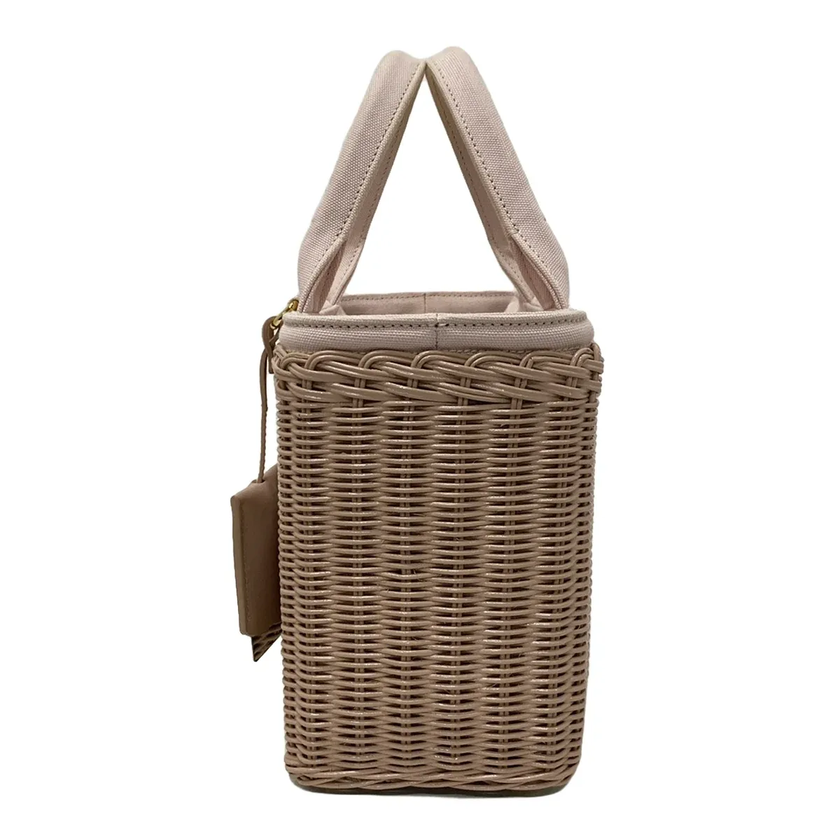 PRADA - Wicker Pink Rattan Canvas Leather Crossbody Bag