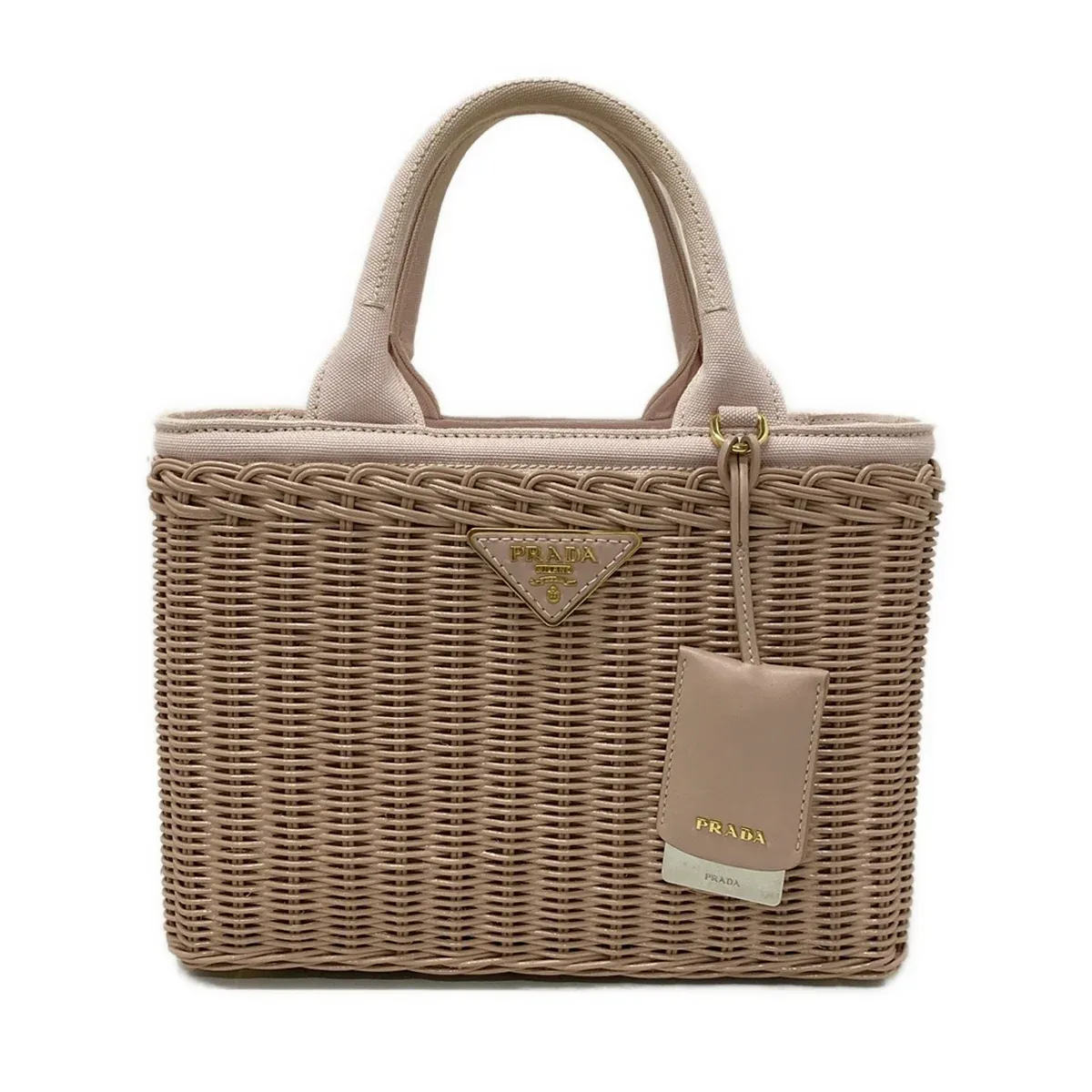 PRADA - Wicker Pink Rattan Canvas Leather Crossbody Bag