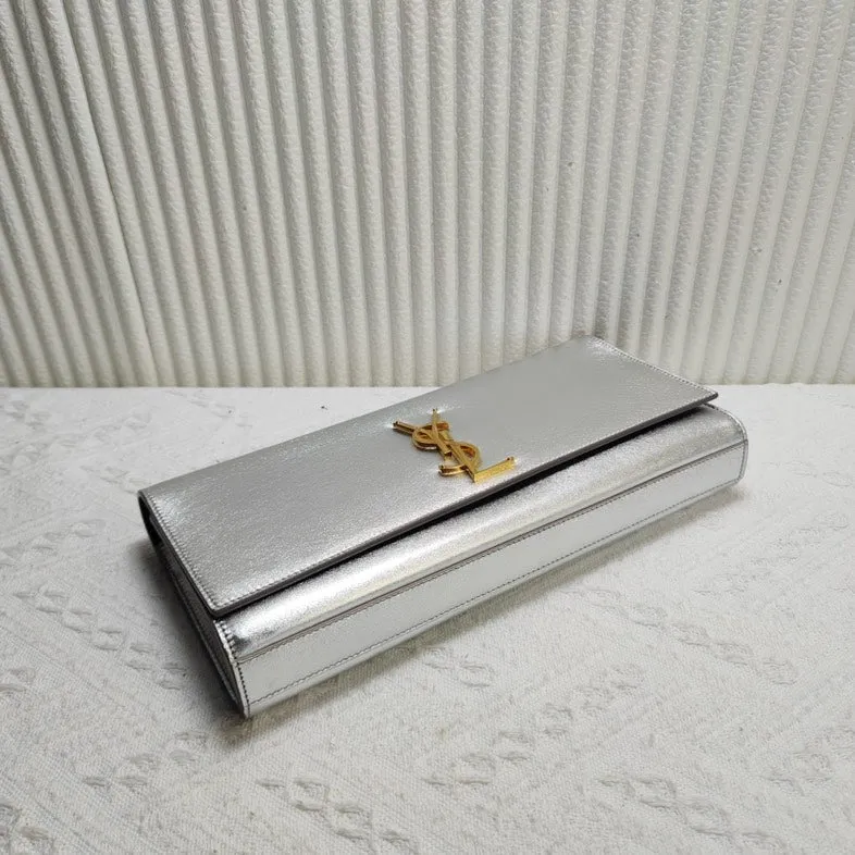 Preloved Saint Laurent YSL Silver Metallic Clutch 12239639