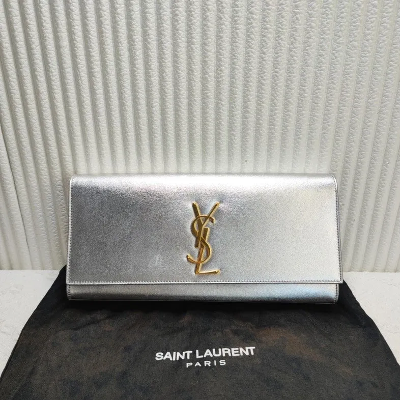 Preloved Saint Laurent YSL Silver Metallic Clutch 12239639
