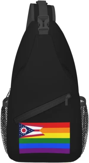 Pride Rainbow LGBT Flag of Ohio Crossbody Bags For Women Men Chest Backpack Gym Shoulder Bag Travel Outdoor Sports Casual Crossbody Bags