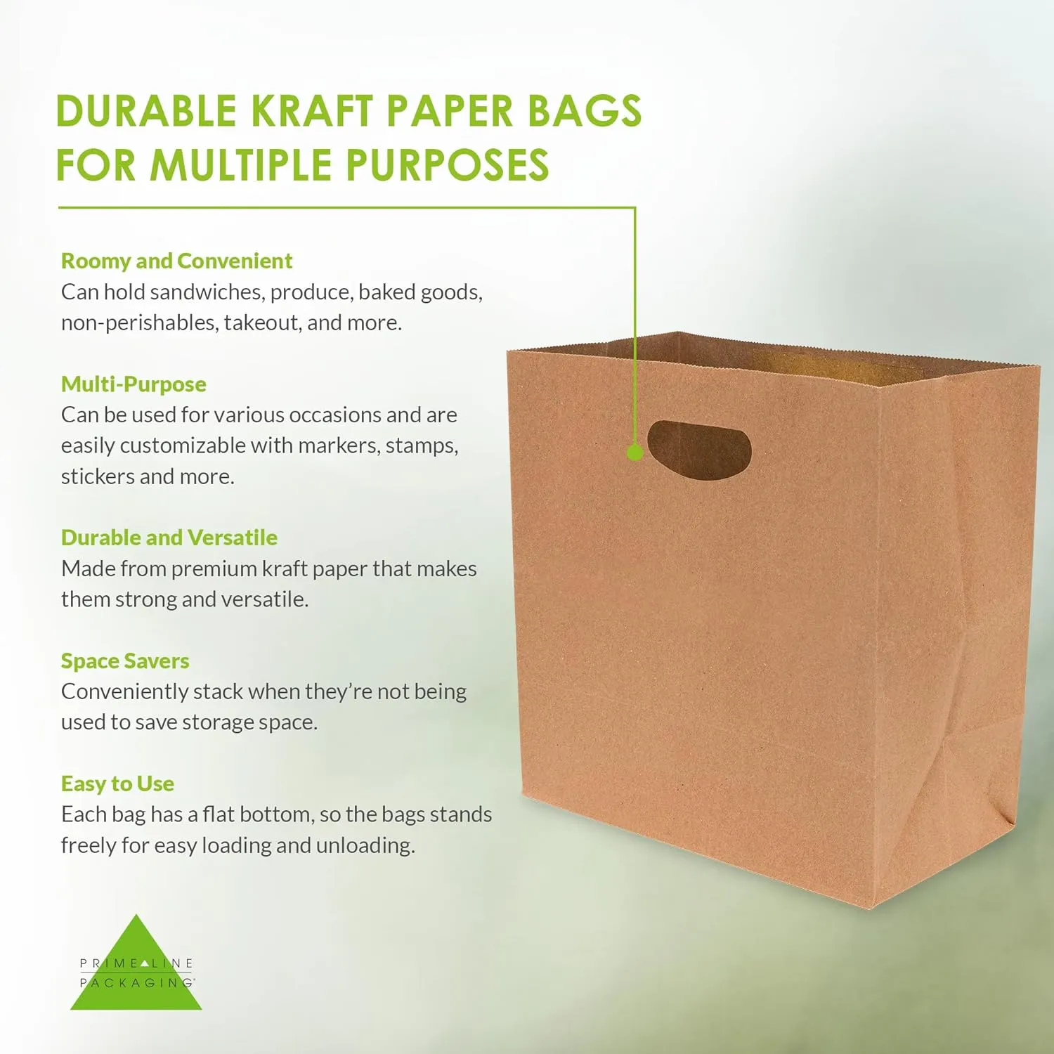 Prime Line Packaging Brown Paper Bags with Die Cut Handles for Restaurants, Food To Go, Bread, Take Out Goodie, Small Business, Bulk, 11x6x11, 100 Pack