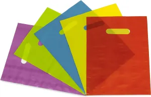 Prime Line Packaging Colored Plastic Gift Bags with Handles, 1.25 Mil Die Cut, For Small Business, Party Favor, Goodie, Shopping, Bulk, 9x12 100 Pack
