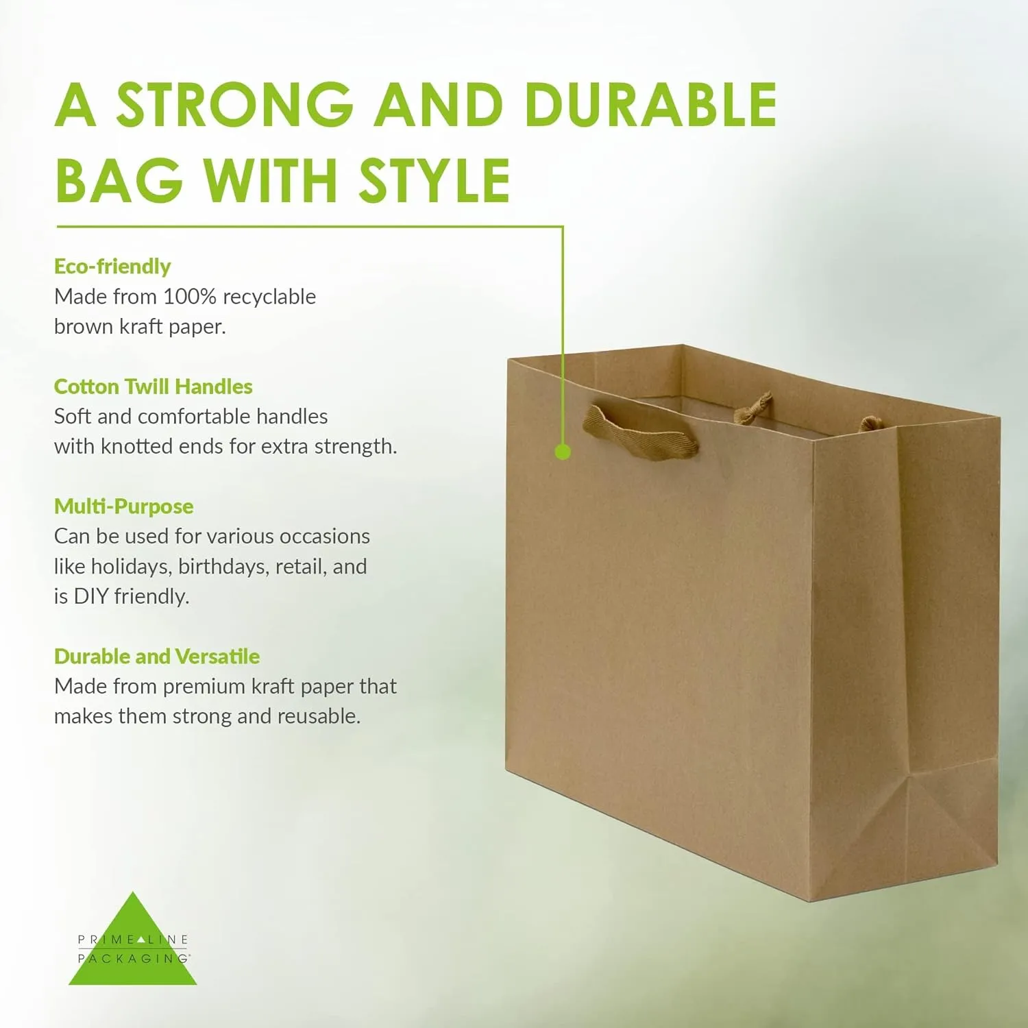 Prime Line Packaging Large Gift Bags with Handles, Kraft Paper Shopping Bags for Small Business, Boutiques, Retail, Merchandise, Bulk, 16x6x12 50 Pack