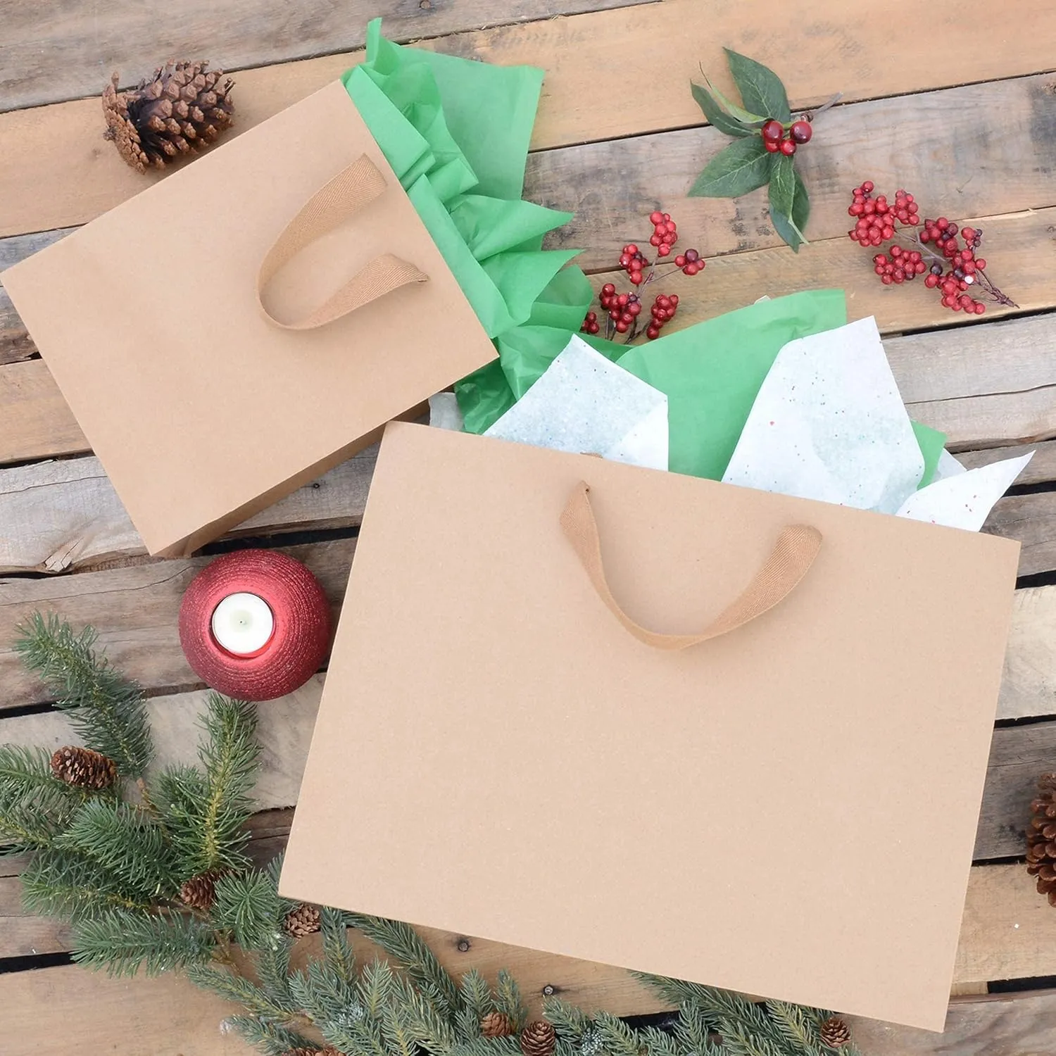 Prime Line Packaging Large Gift Bags with Handles, Kraft Paper Shopping Bags for Small Business, Boutiques, Retail, Merchandise, Bulk, 16x6x12 50 Pack