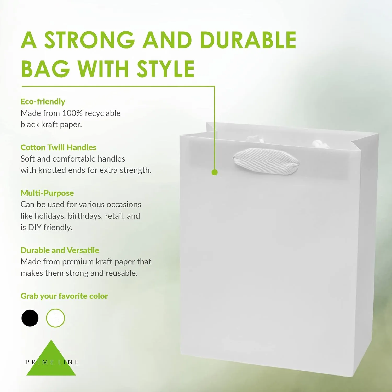 Prime Line Packaging Small White Gift Bags with Handles, Matte Christmas Tote, Shopping, Retail, Wedding, Welcome, Christening, Bulk, 8x4x10, 25 Pack