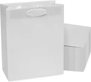 Prime Line Packaging Small White Gift Bags with Handles, Matte Christmas Tote, Shopping, Retail, Wedding, Welcome, Christening, Bulk, 8x4x10, 25 Pack