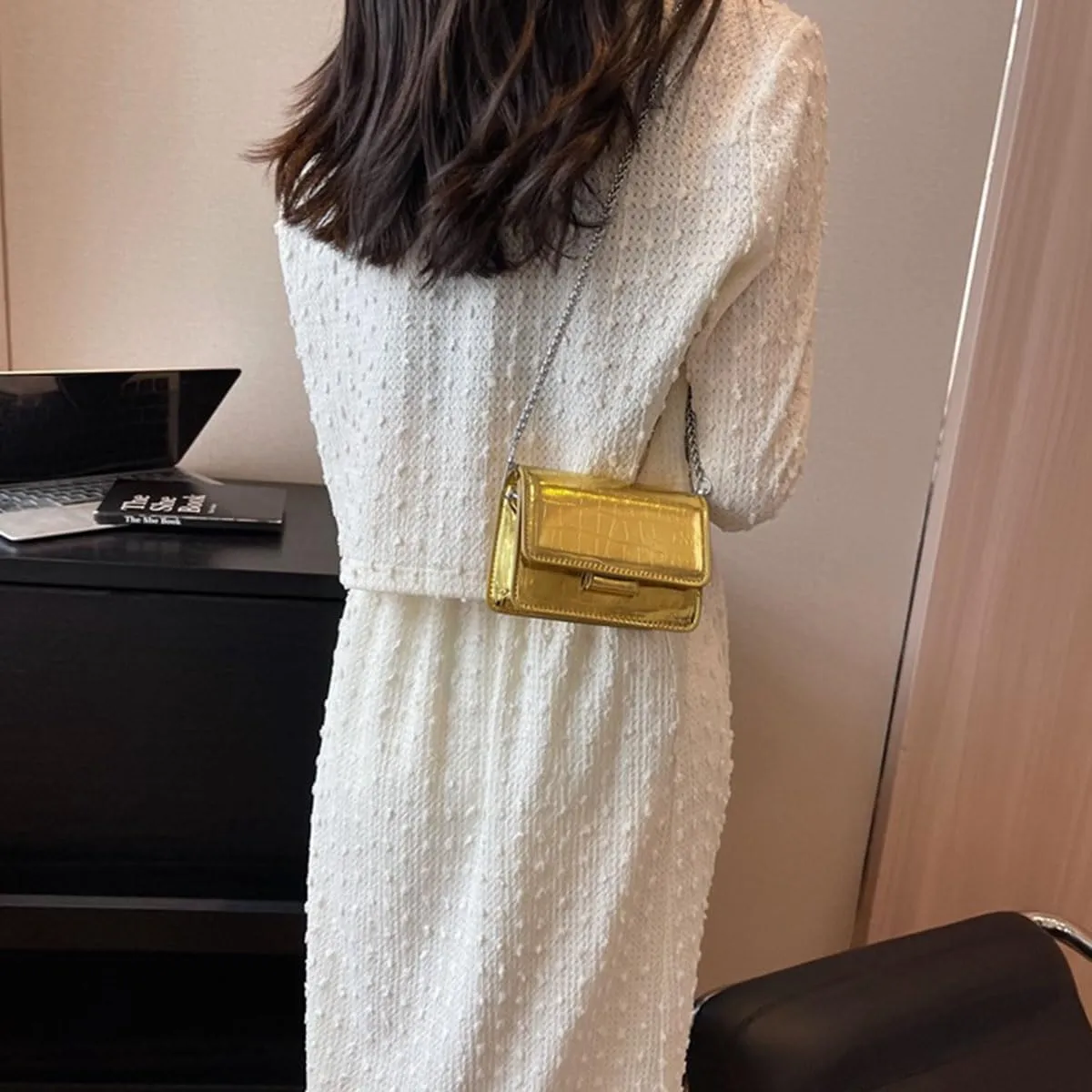 PU Leathe Mini Crossbody Bags for Women's, Y2k Mini Square Purse with Chain Strap Fashion Women Small Evening Bags