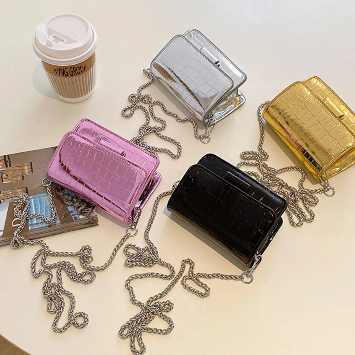 PU Leathe Mini Crossbody Bags for Women's, Y2k Mini Square Purse with Chain Strap Fashion Women Small Evening Bags
