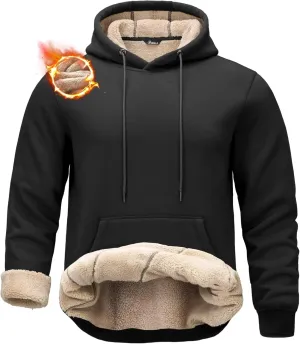 Pudolla Men's Sherpa Hoodie Pullover Winter Thick Warm Fleece Lined Hoodies Athletic Sweatshirts with Kangaroo Pouch Pocket