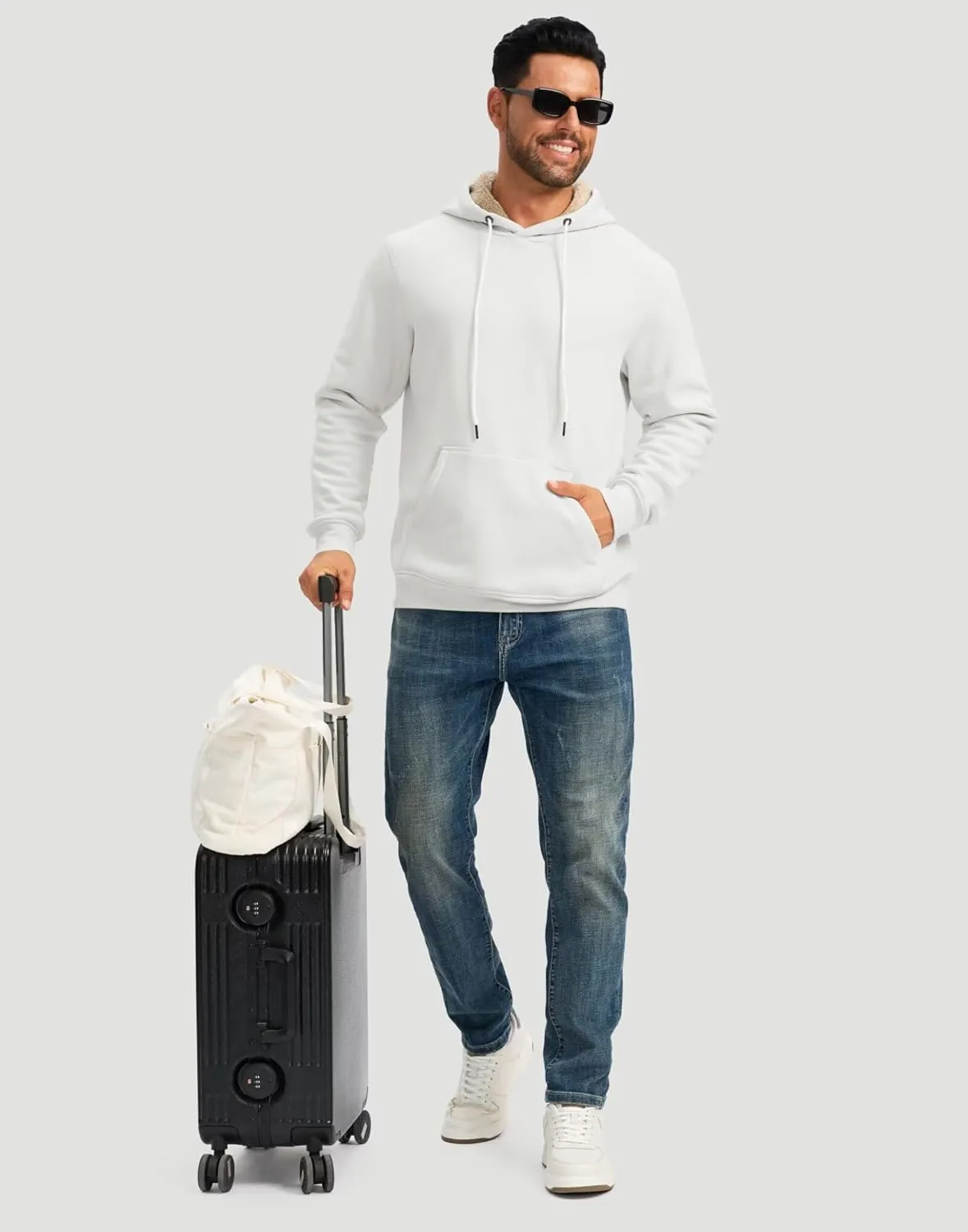 Pudolla Men's Sherpa Hoodie Pullover Winter Thick Warm Fleece Lined Hoodies Athletic Sweatshirts with Kangaroo Pouch Pocket