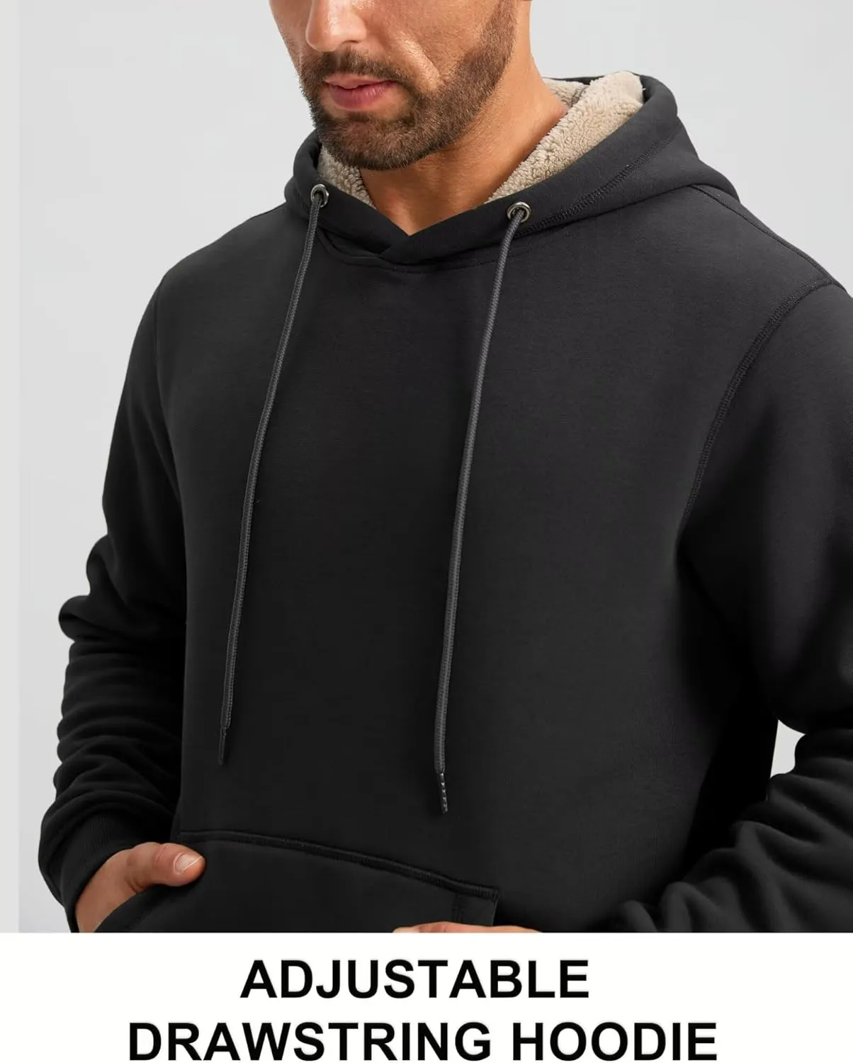 Pudolla Men's Sherpa Hoodie Pullover Winter Thick Warm Fleece Lined Hoodies Athletic Sweatshirts with Kangaroo Pouch Pocket