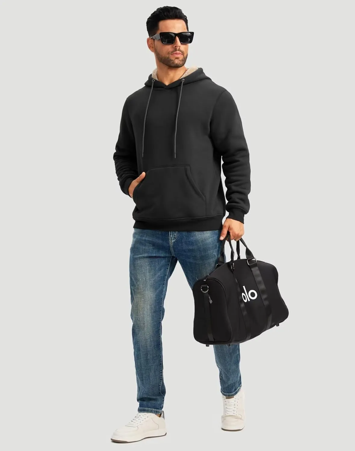 Pudolla Men's Sherpa Hoodie Pullover Winter Thick Warm Fleece Lined Hoodies Athletic Sweatshirts with Kangaroo Pouch Pocket