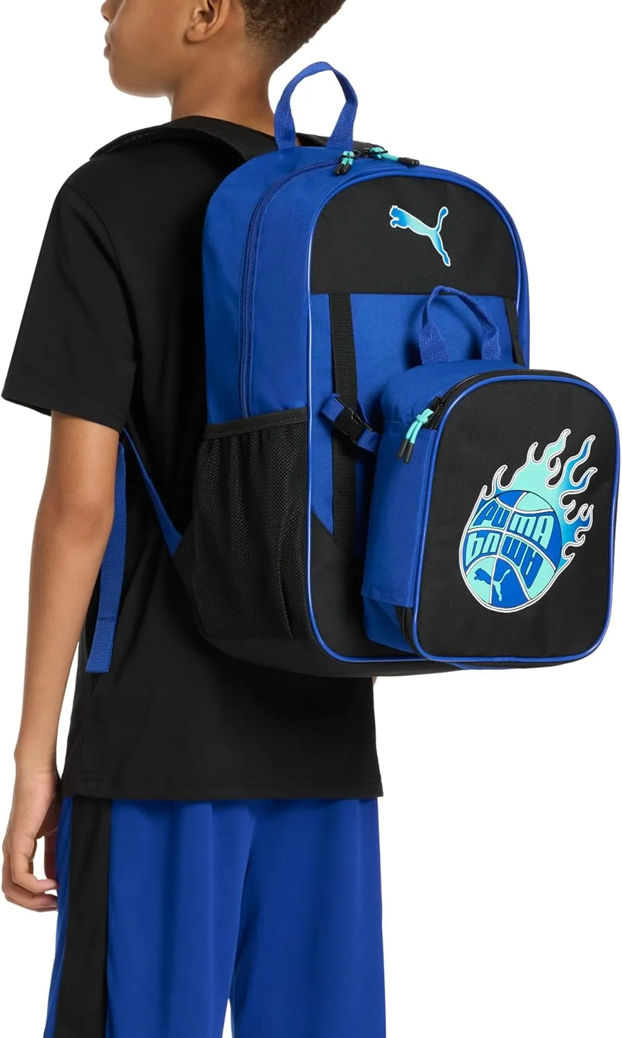 PUMA Unisex Kid's Colony Lunch Kit & Backpack Combo, Black/Metallic Silver, Medium