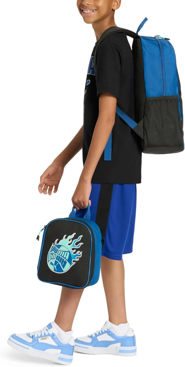 PUMA Unisex Kid's Colony Lunch Kit & Backpack Combo, Black/Metallic Silver, Medium