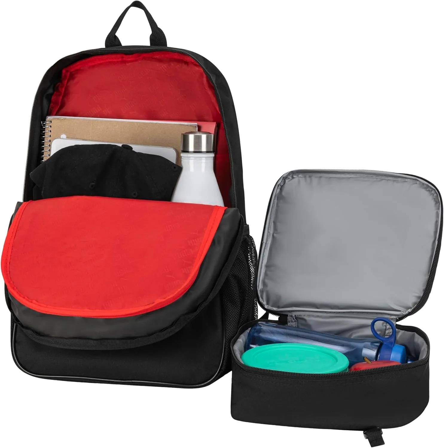 PUMA Unisex Kid's Colony Lunch Kit & Backpack Combo, Black/Metallic Silver, Medium