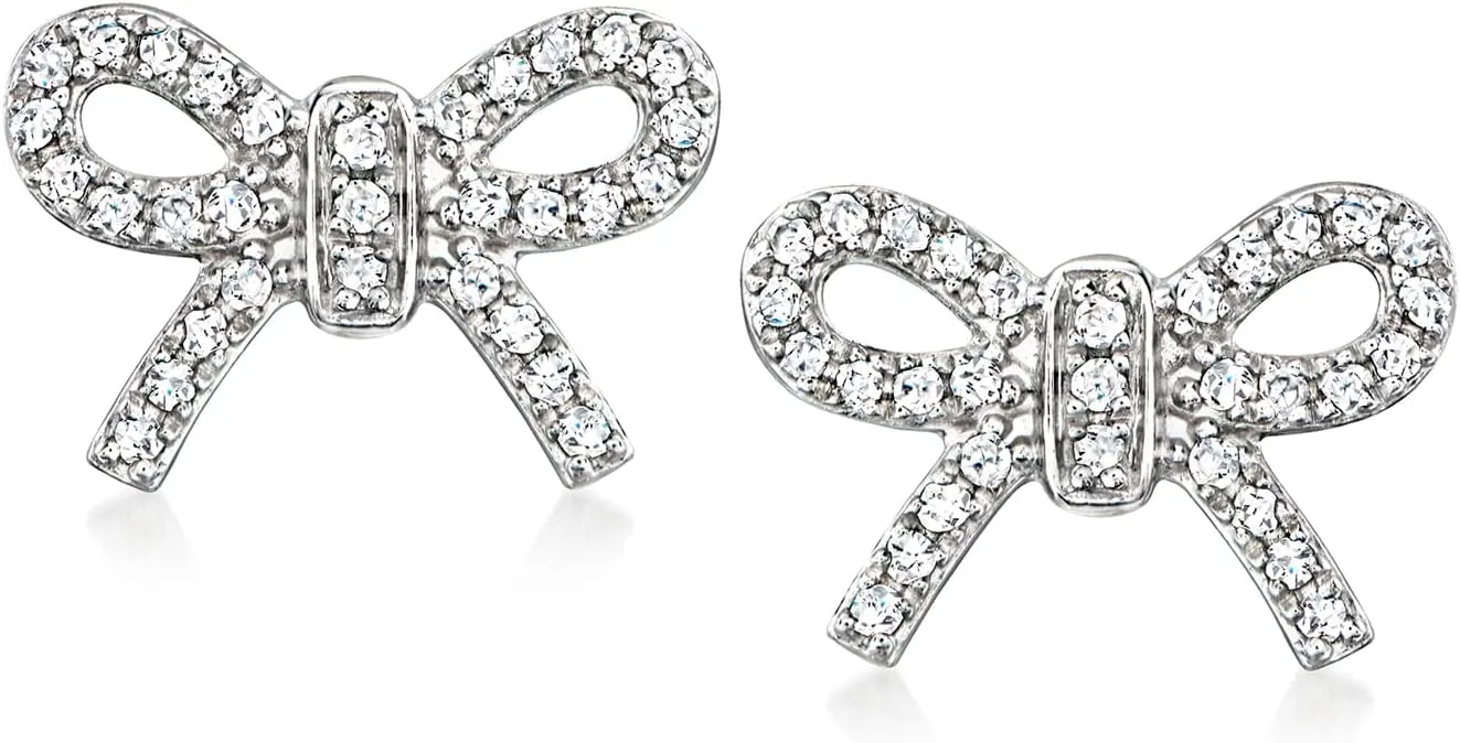 Pure Collection by Ross-Simons 0.1 ct. t.w. Diamond Bow Stud Earrings in Sterling Silver