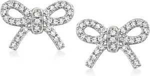 Pure Collection by Ross-Simons 0.1 ct. t.w. Diamond Bow Stud Earrings in Sterling Silver