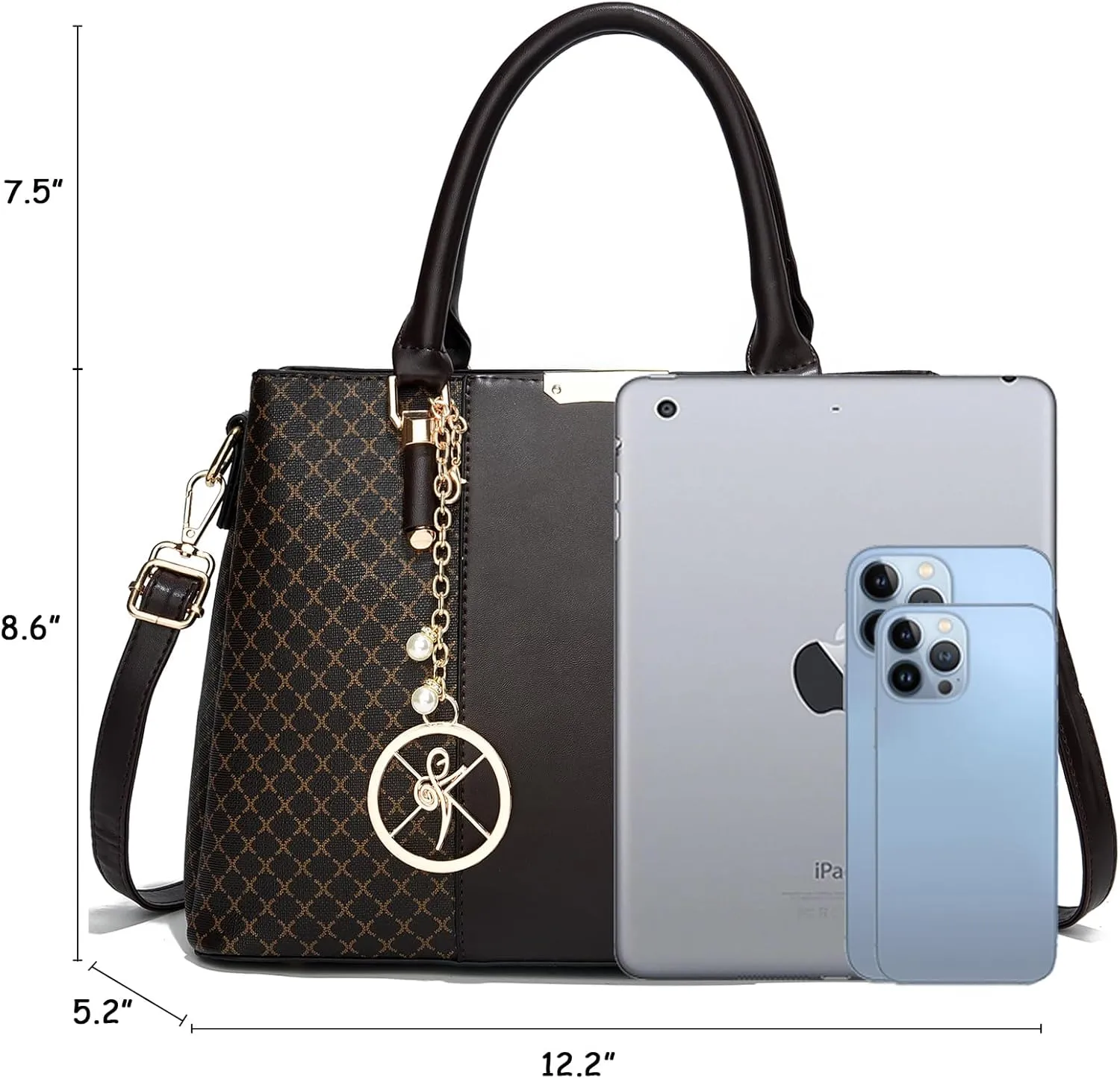 Purse and Handbags for Women, 3 Zip Compartments Tote Bag Designer Shoulder Purse Top Handle Satchel Bags
