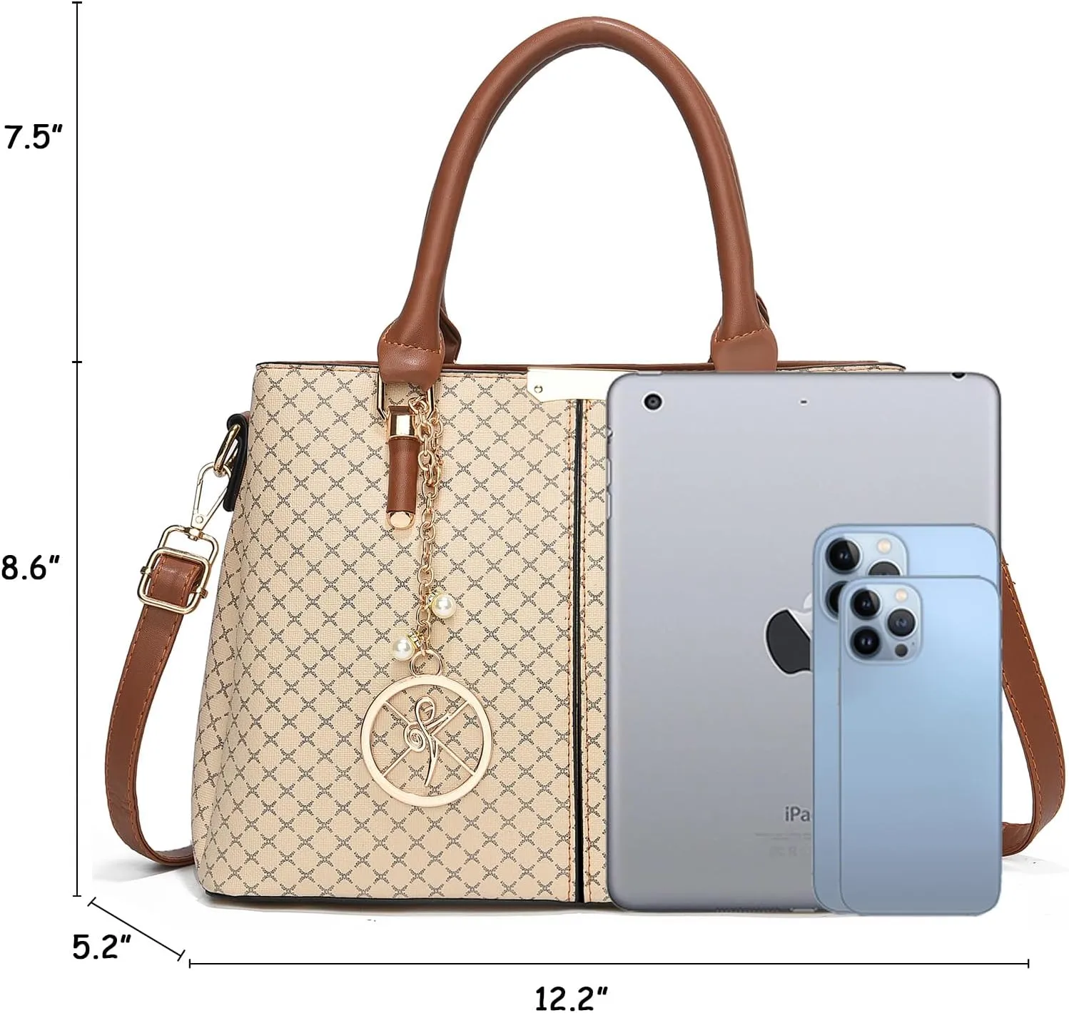 Purse and Handbags for Women, 3 Zip Compartments Tote Bag Designer Shoulder Purse Top Handle Satchel Bags