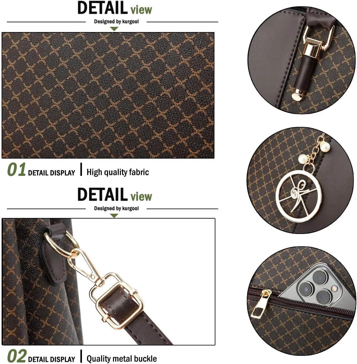 Purse and Handbags for Women, 3 Zip Compartments Tote Bag Designer Shoulder Purse Top Handle Satchel Bags