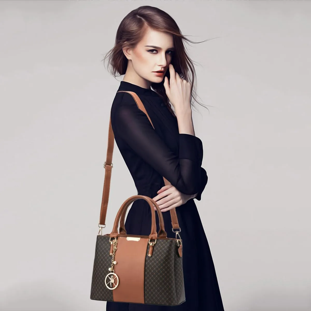 Purse and Handbags for Women, 3 Zip Compartments Tote Bag Designer Shoulder Purse Top Handle Satchel Bags