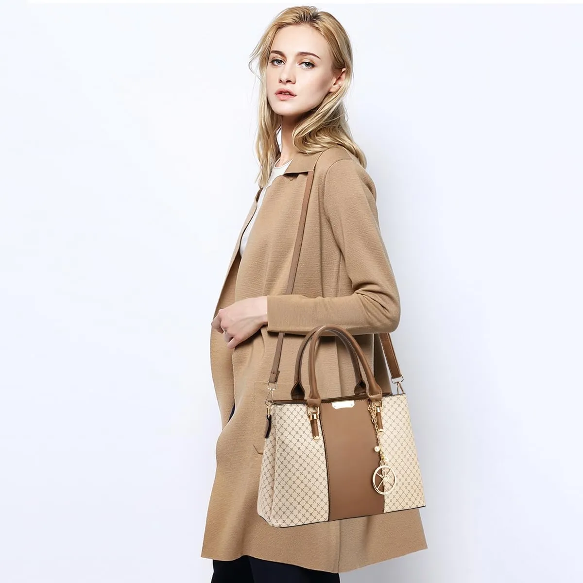 Purse and Handbags for Women, 3 Zip Compartments Tote Bag Designer Shoulder Purse Top Handle Satchel Bags